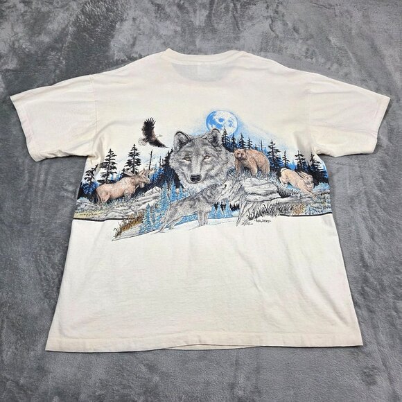Vintage 90s Pennsylvania Shirt XL Beige San Segal Anvil Single Stitch Wolf Bear - Picture 7 of 12